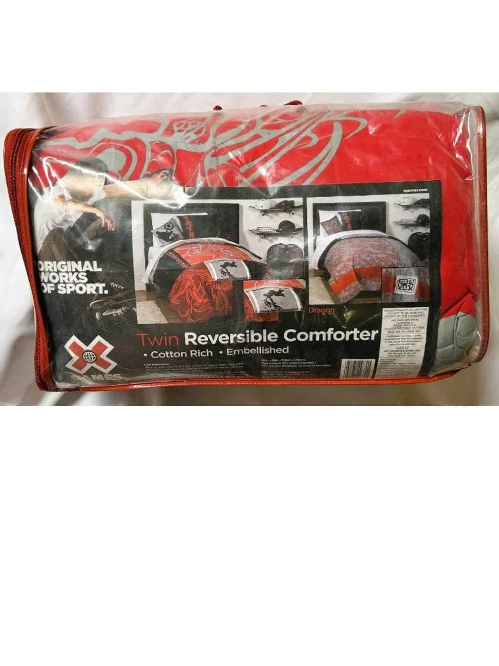 TWIN sz~Comforter Sheet Set~vtg X-Games Extreme Sports dragon biking~COTTON Rich